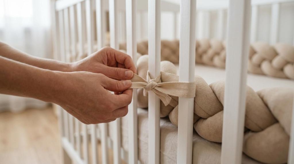 Sengerand til tremmeseng: flettet sengerand der passer til mål, binding og sikkerhed