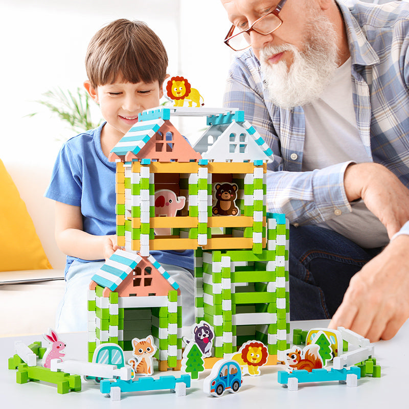 Adventskalender med 4 byggesæt i træ – Byens eventyr! fra Hemmingsen Kids, billede 2