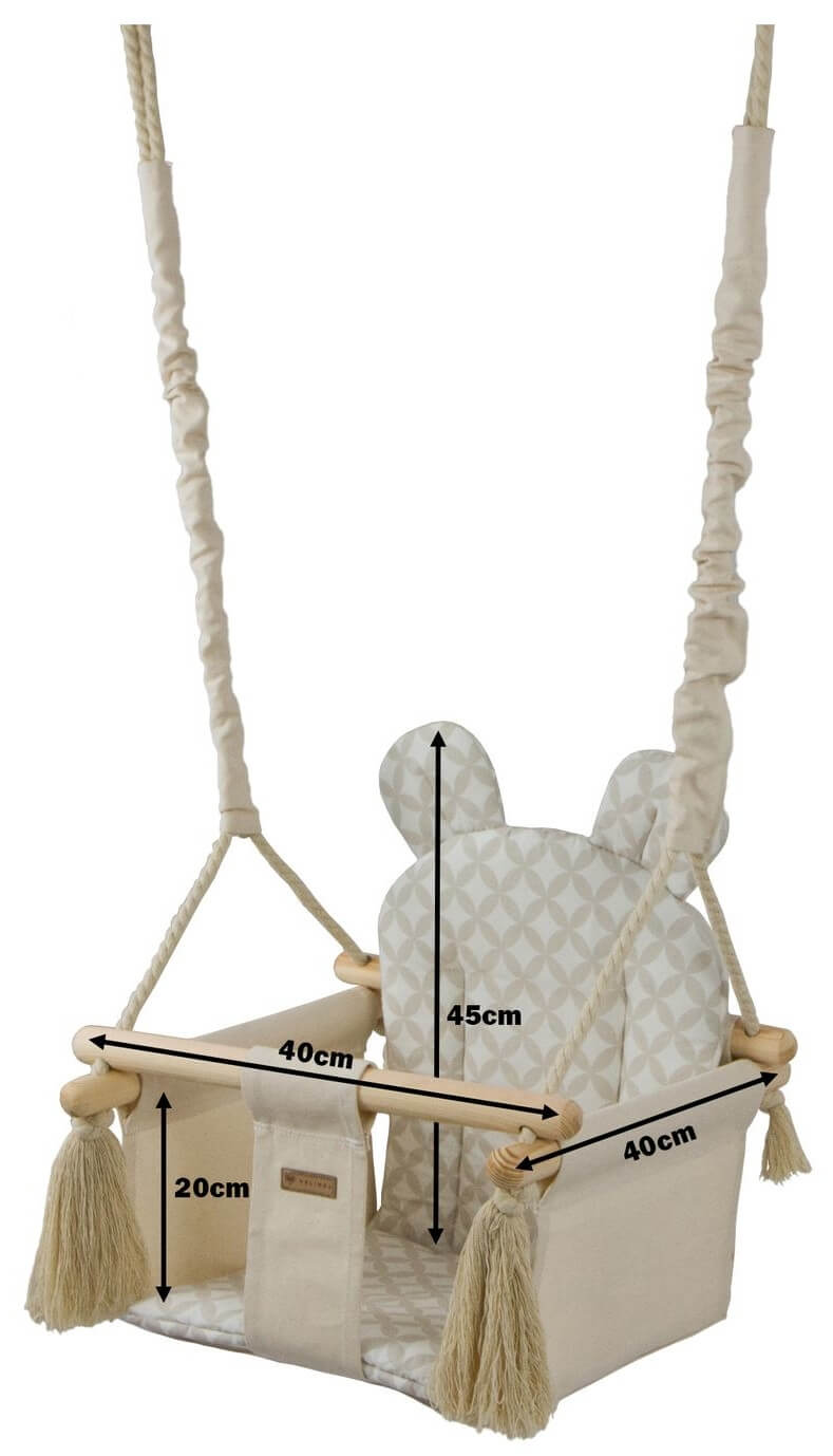 Mål på babygyngen, der viser de forskellige dimensioner.